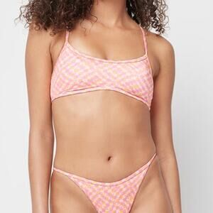 L*SPACE Pamela Bikini Top Heat Waves Pink Abstract Racerback Lined Size XL NEW